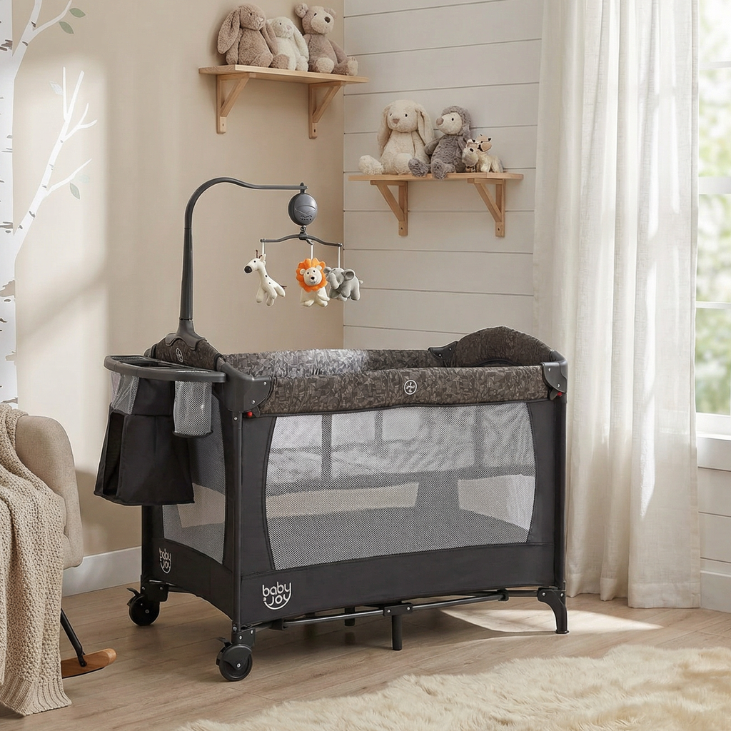 5-in-1 Bedside Bassinet with Diaper Changer and Mattress-Gray