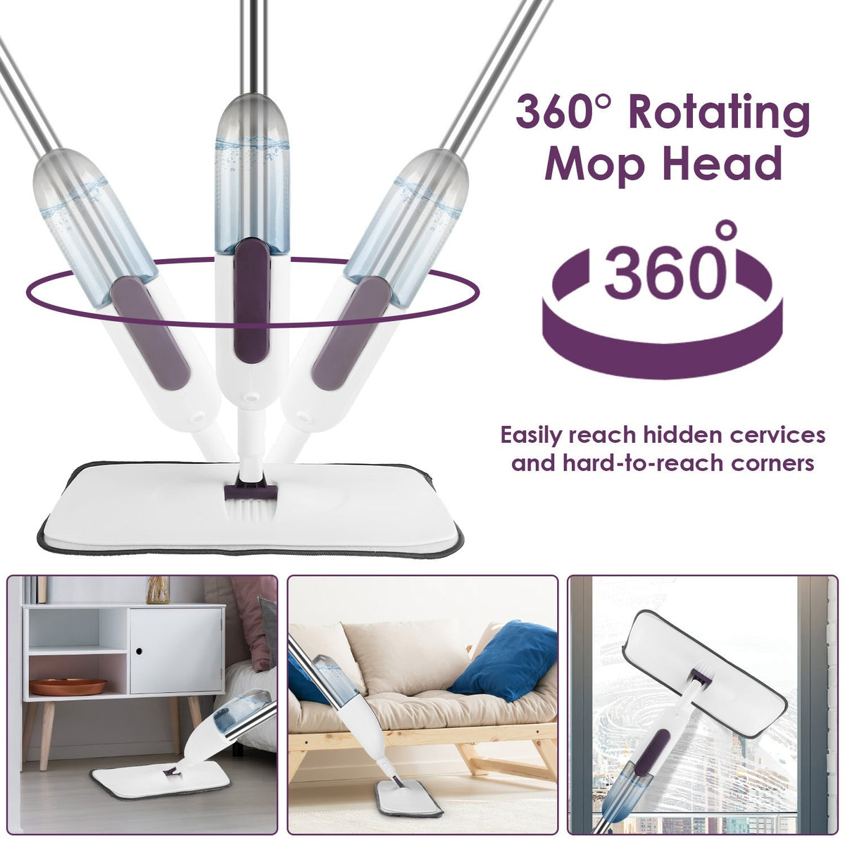Spray Mop With 3 Machine Washable Microfiber Pads 12OZ Refillable Water Bottle Wet Dry Use Microfiber Mop For Hardwood Ceramic Tiles Laminate Floor Cl