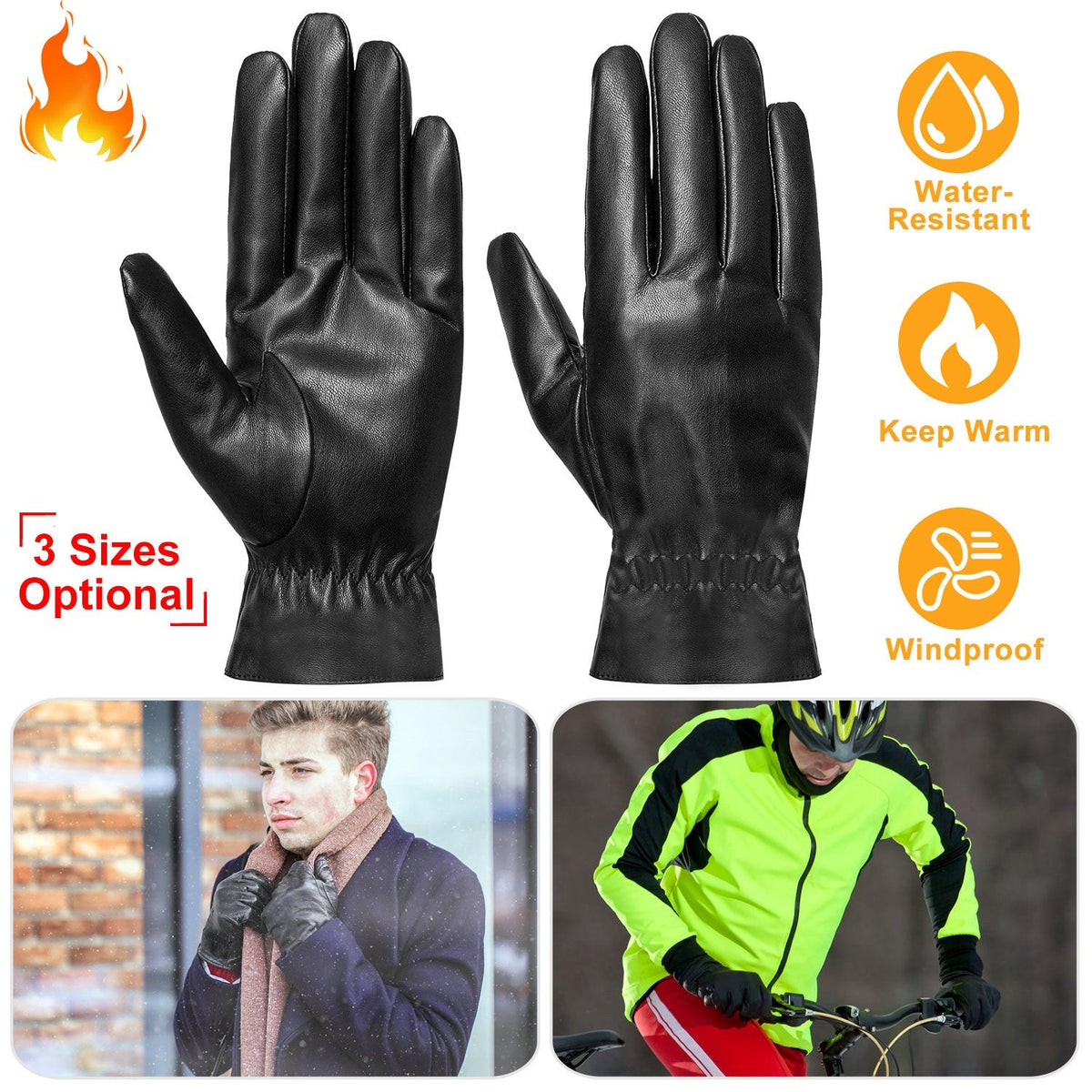 Unisex Leather Winter Warm Gloves Outdoor Windproof Soft Gloves Cycling Skiing Running Cold Winter Gloves