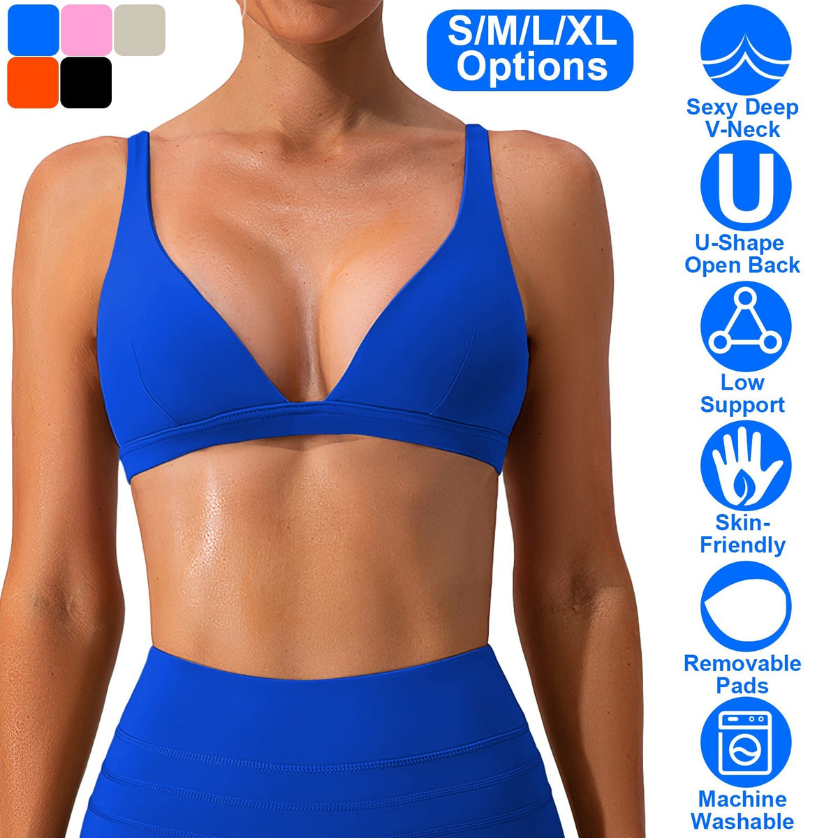 Women Deep V-Neck Sports Bras U-Shaped Back Sport Bras Padded StrappyÊCrop Open Back Low Impact Bras SexyÊFitnessÊTank Tops with Removable Pads for Gy
