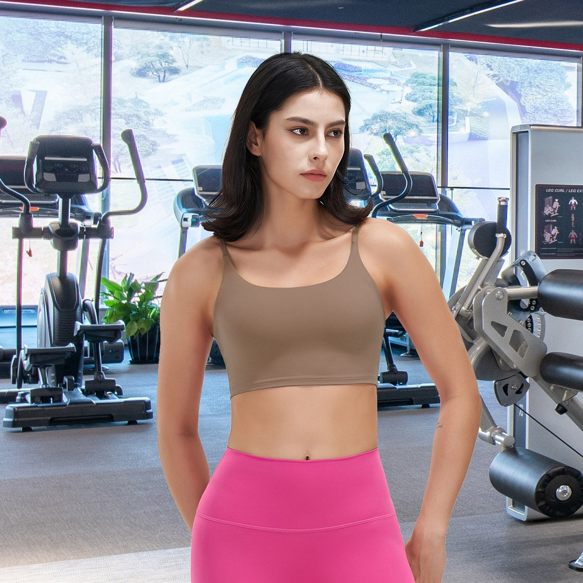 Women Strap Sport Bras Padded StrappyÊCrop Square Neck Low Impact Bras SexyÊFitnessÊTank Tops with Removable Pads Flat Straps for Gym Yoga Workout Run