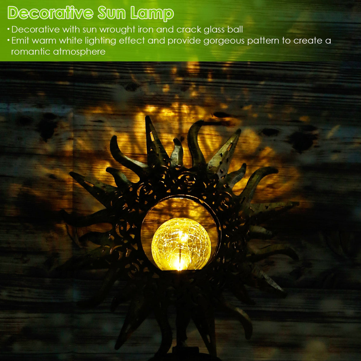 Solar Powered Sun Stake Lamp IP54 Waterproof Decorative Lamp Crackle Glass Globe Stake Lights For Garden Lawn Yard Driveway
