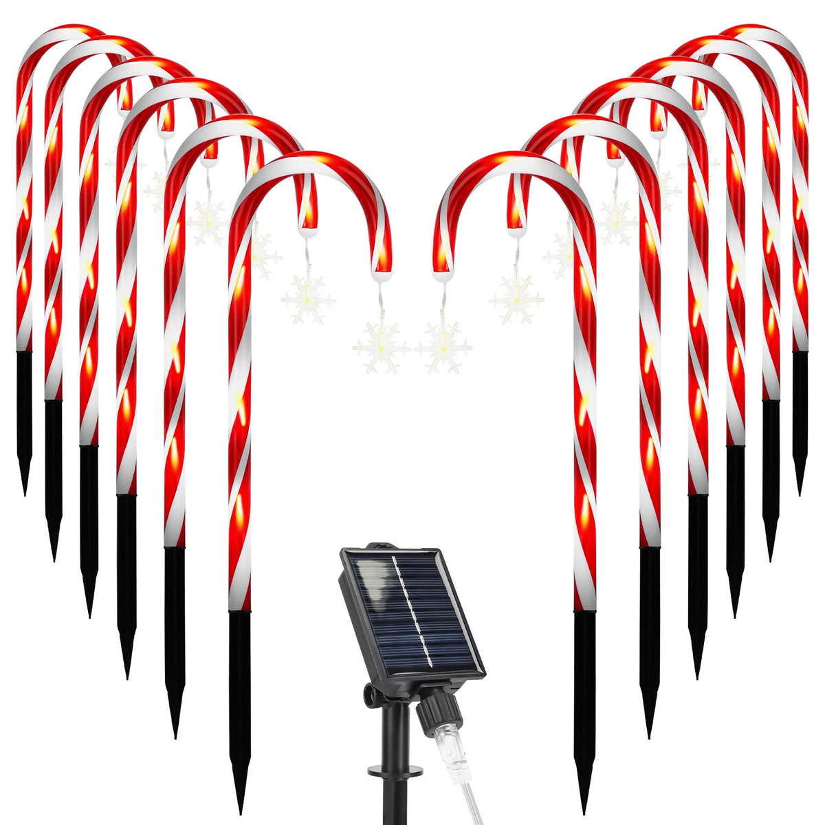 Solar Christmas Candy Cane Lights with 12 Candies 72LEDs Outdoor Christmas Decorations IP44 Waterproof Flickering Pathway Markers String Lights with 8