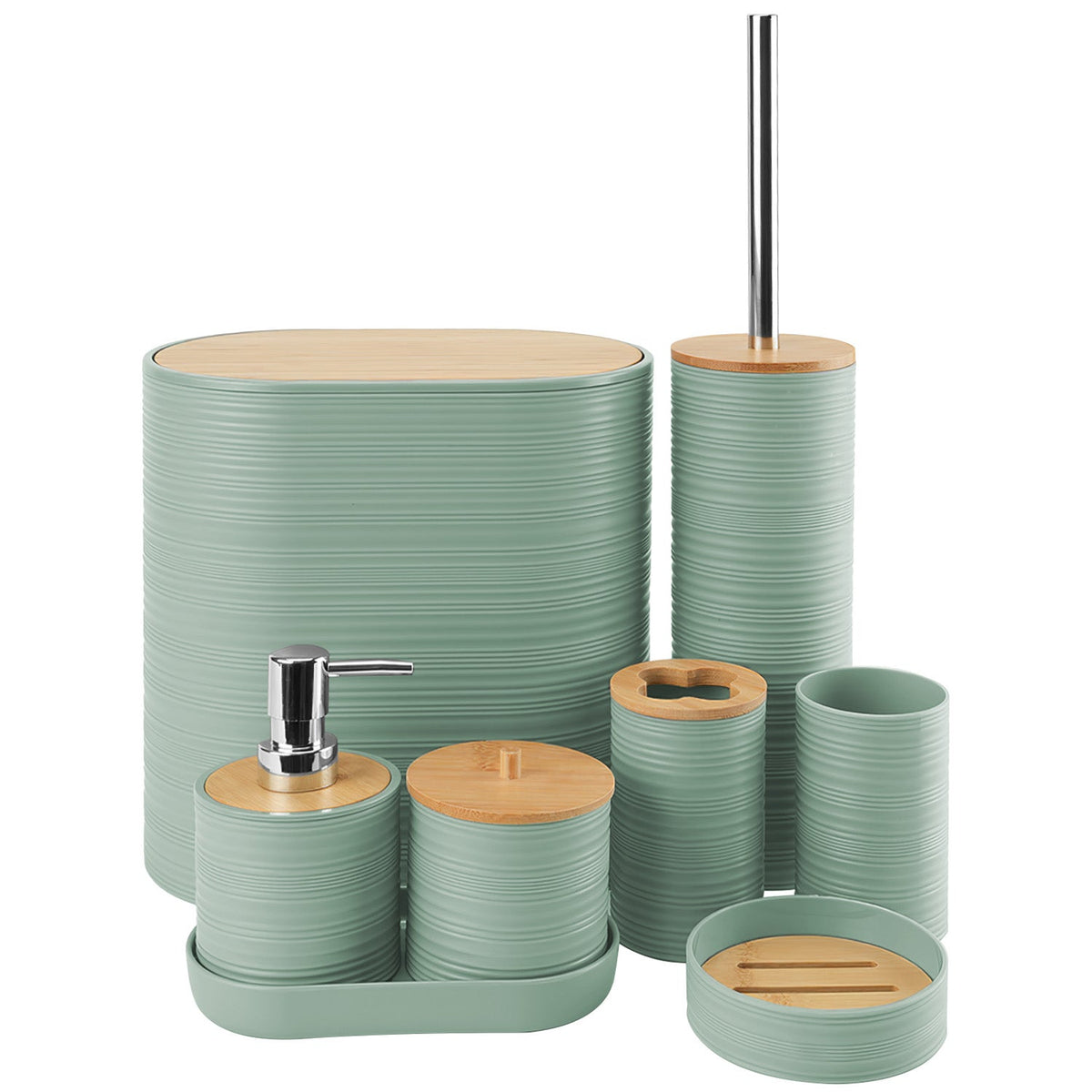 8Pcs Bathroom Accessories Set Bathroom Holder Set with Soap Dispenser Toothbrush Holder Cup Soap Dish Toilet Cleaning Brush Trash Can Qtip Holder Vani