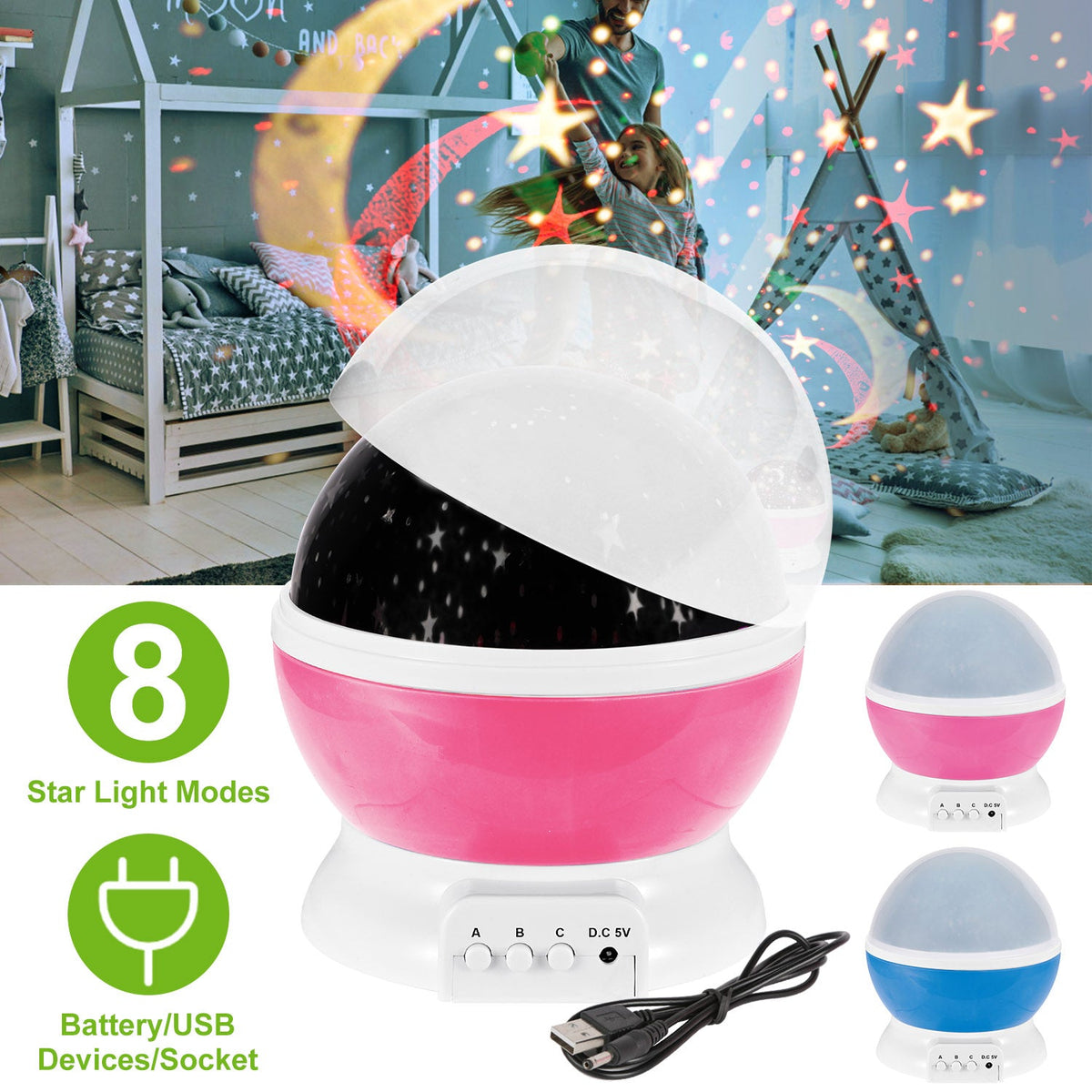 LED Star Sky Projector Night Light Kids Rotating Starry Night Lamp USB Sleep Light Xmas Gift