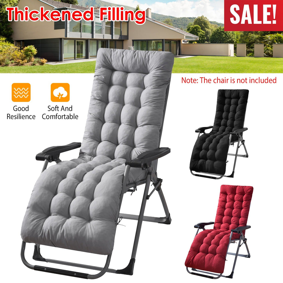 71x22in Chaise Lounger Cushion Recliner Rocking Chair Sofa Mat Deck Chair Cushion
