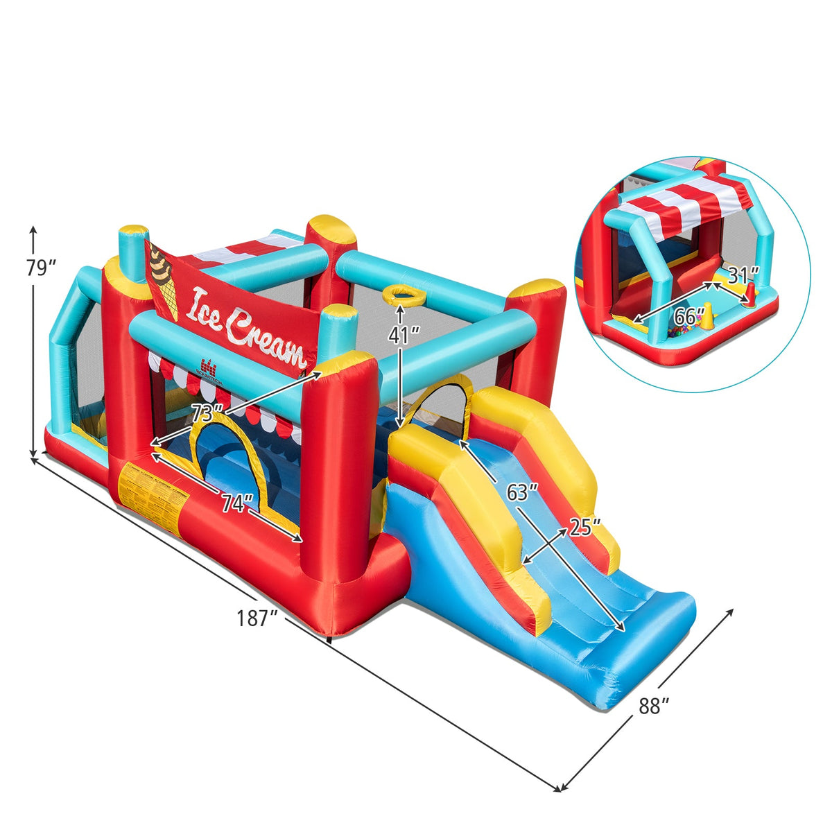 5-in-1 Ice Cream Inflatable Bounce House with Ball Pit and Slide with 480W Blower