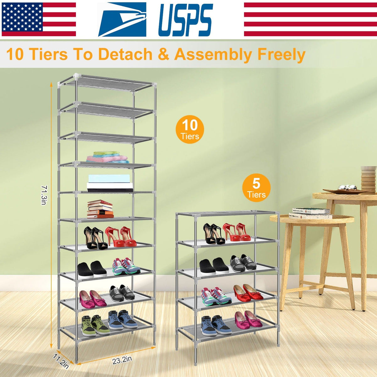10 Tiers Shoes Rack Shelves 27 Pairs Shoes Storage Organizer Stand Non-Woven Fabric Detachable Shoes Tower Stackable Shoes Storage Rack for Entryway