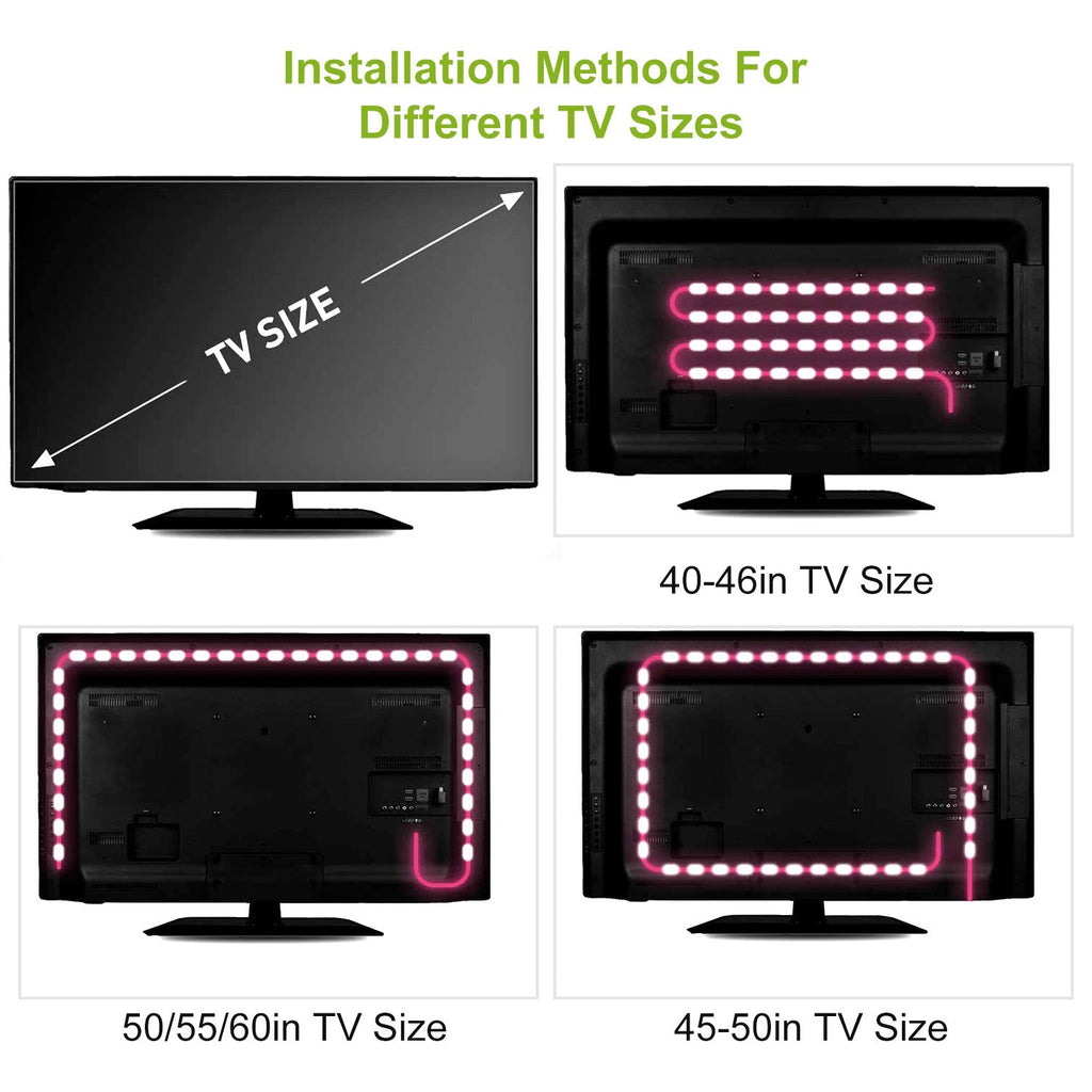 TV LED Backlight Strip 6.56ft Waterproof RGB Strip Light USB Monitor Lighting Kit w/ Remote Controller 16 Colors For 40-60 in TV