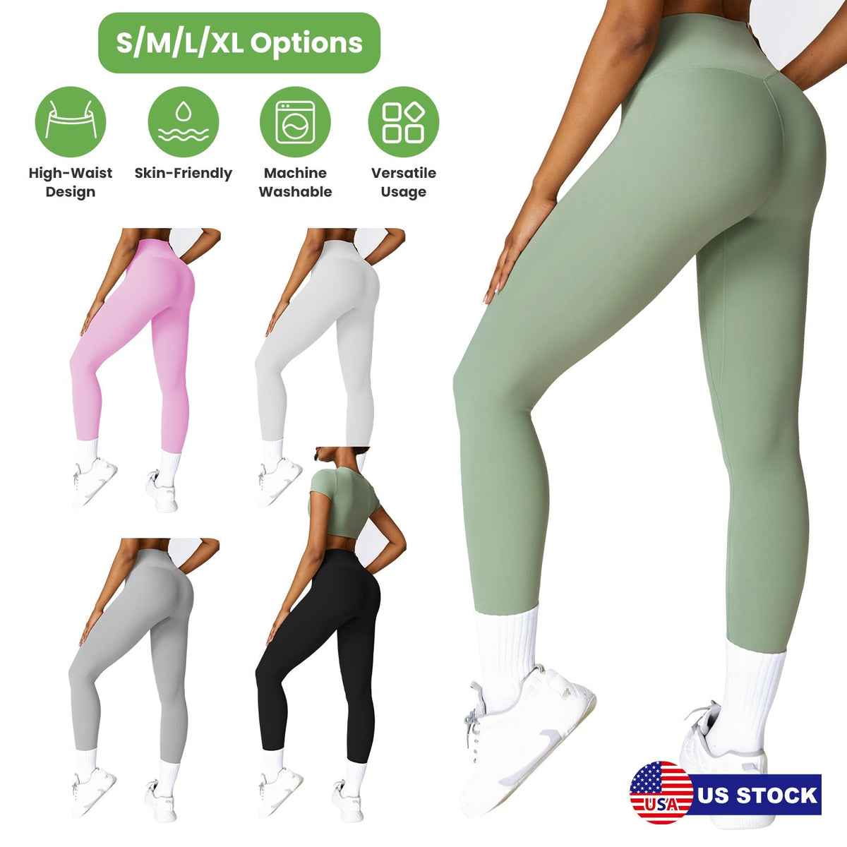 Women\'s High Waist Workout Leggings Tummy Control Compression Yoga Tight Pants Gym Pants Athletic Running Leggings with 25In Inseam No Front Seam