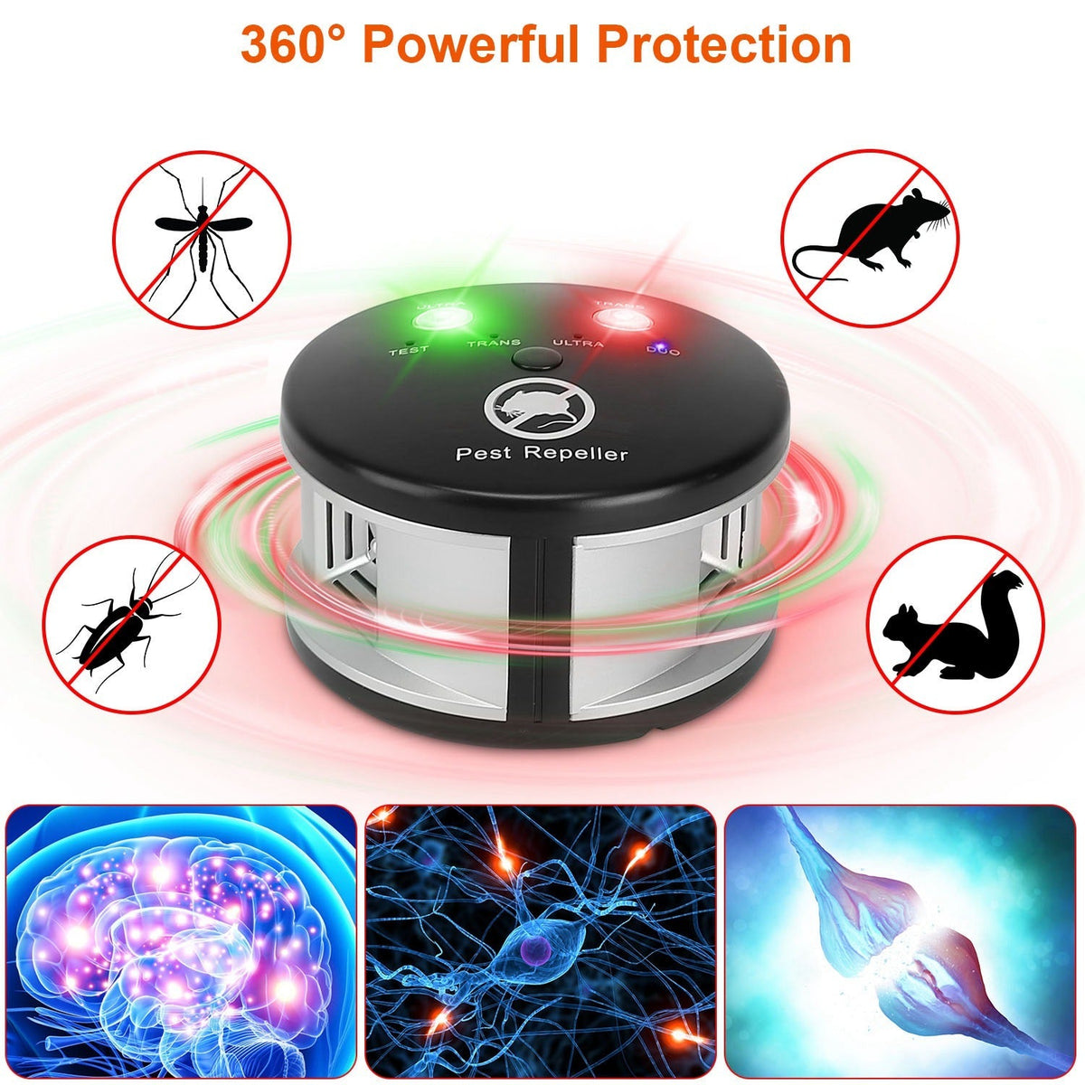 360¡ Ultrasonic Pest Repeller Electronic Plug-in Pest Control Mouse Chaser BlockerÊRepellent Deterrent with Pressure Wave & Ultrasonic Sound for Indoo