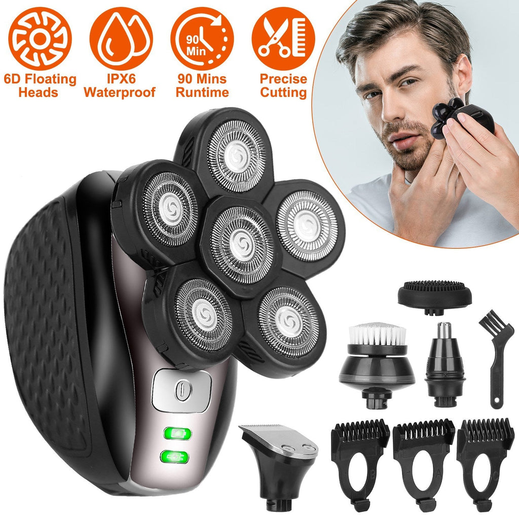 5 In 1 Electric Razor For Bald Men Rechargeable Cordless Head Beard Trimmer Shaver Kit IPX6 Waterproof Dry Wet Grooming Kit with 3 Combs