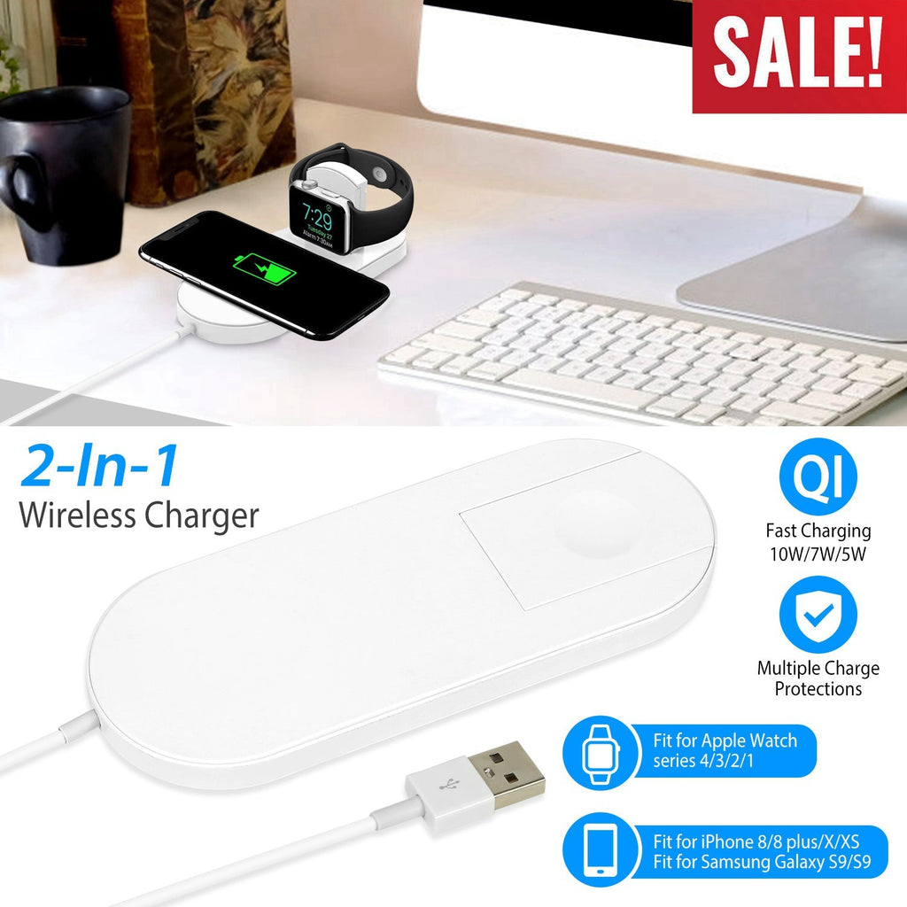 10W Qi Wireless Charger Watch Charger 2-in-1 Wirless Charging Pad for Apple Watch 4/3/2/1/ iPhone X/XS/8