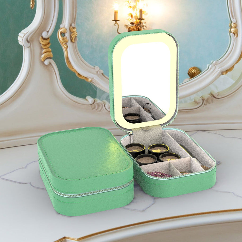 Portable Travel Makeup Bag With LED Mirror Rechargeable Beauty Mirror With 3 Color Light Dimmable Brightness Waterproof Cosmetic Bag With 4 Compartmen