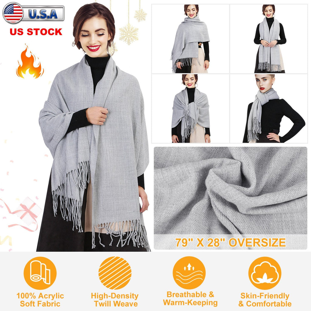 Mens Womens Oversize Cashmere Wool Shawl Wraps Blanket Winter Solid Scarf Soft Pashmina 79" X 28"