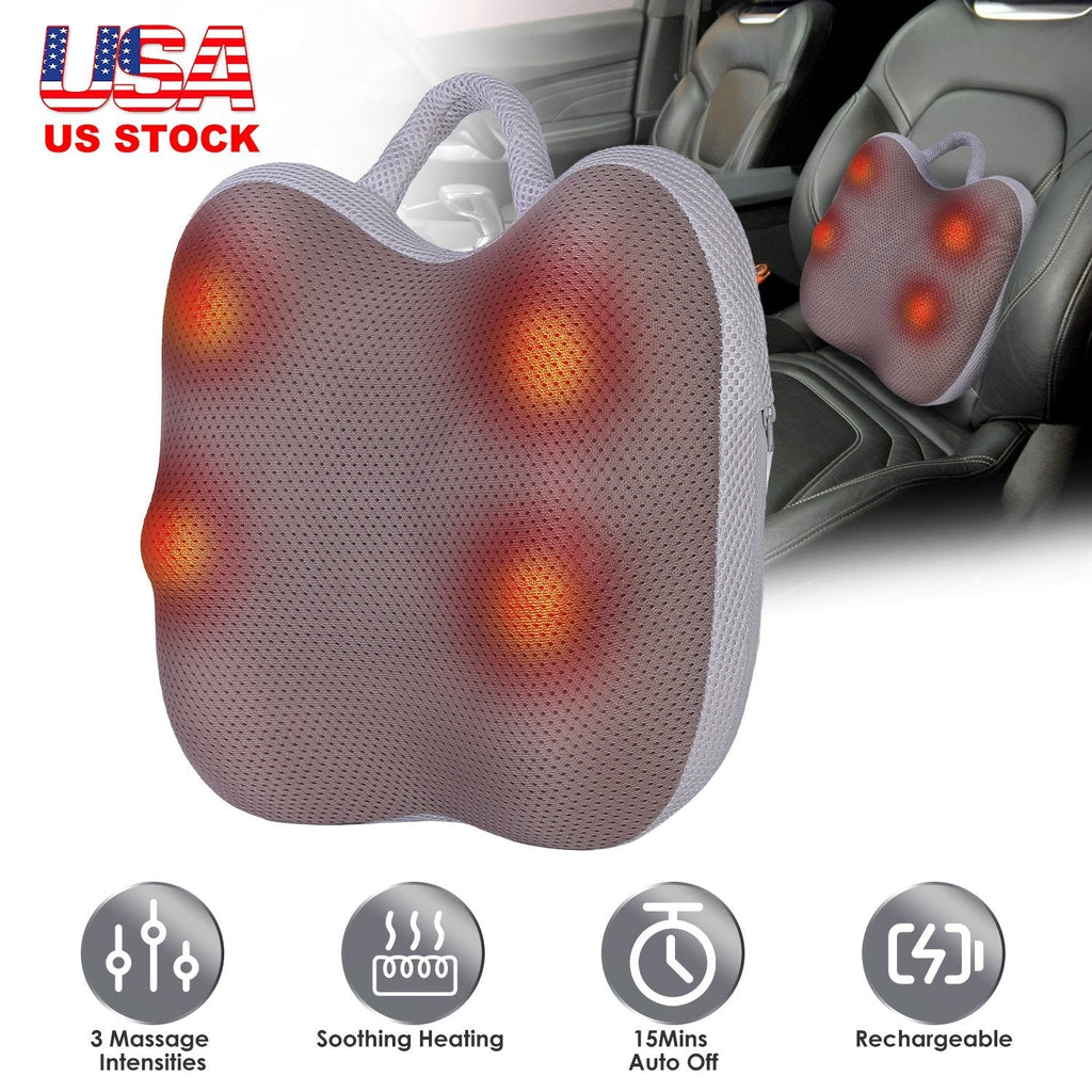 Shiatsu Back And Waist Massager With Heat Cordless Rechargeable Kneading Lower Back Massage Pillow Portable Lumbar Massager For Home Car Office