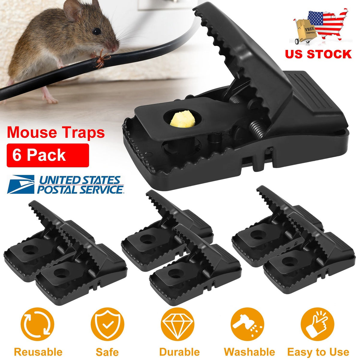 6 Pack Mouse Traps Reusable Rat Trap Mice Snap Trap Effective Mouse Catcher Quick \'N Vole  Effective Mice Control with Unique Jaw Design That Capture