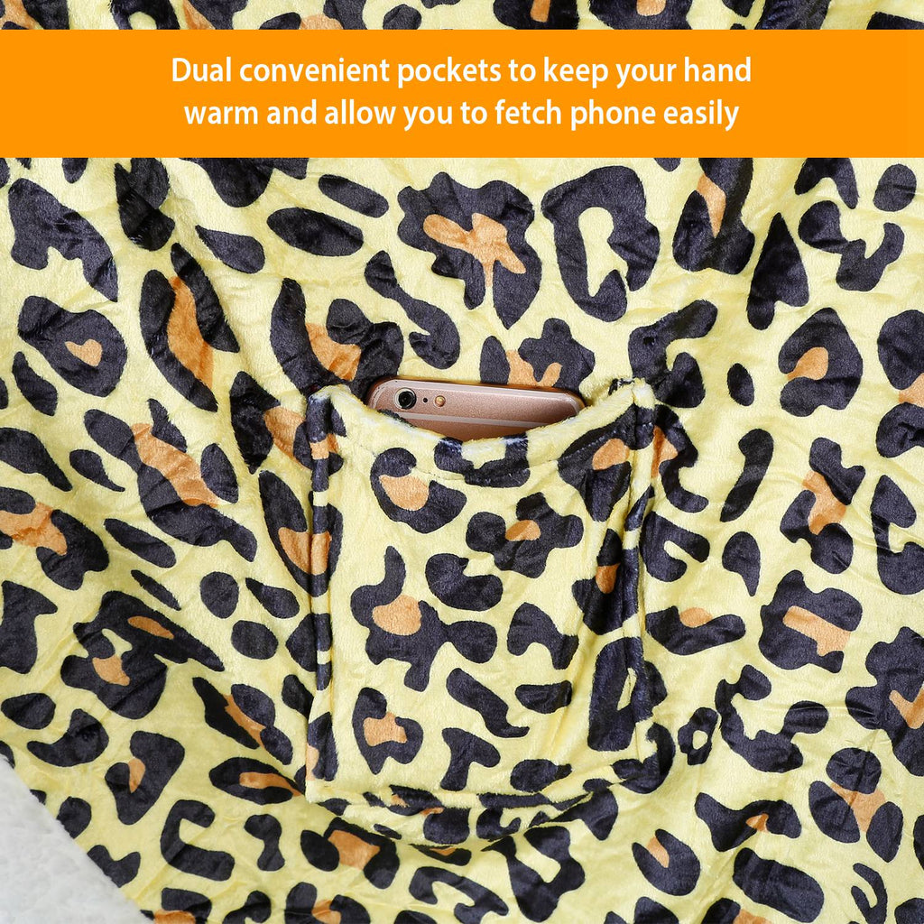 Hoodie Blanket Wrap Wearable Hoodie Snuggle Robe Sweatshirt Soft Lined Cuddle Poncho Cape w/ Hat 2 Pockets Buttons