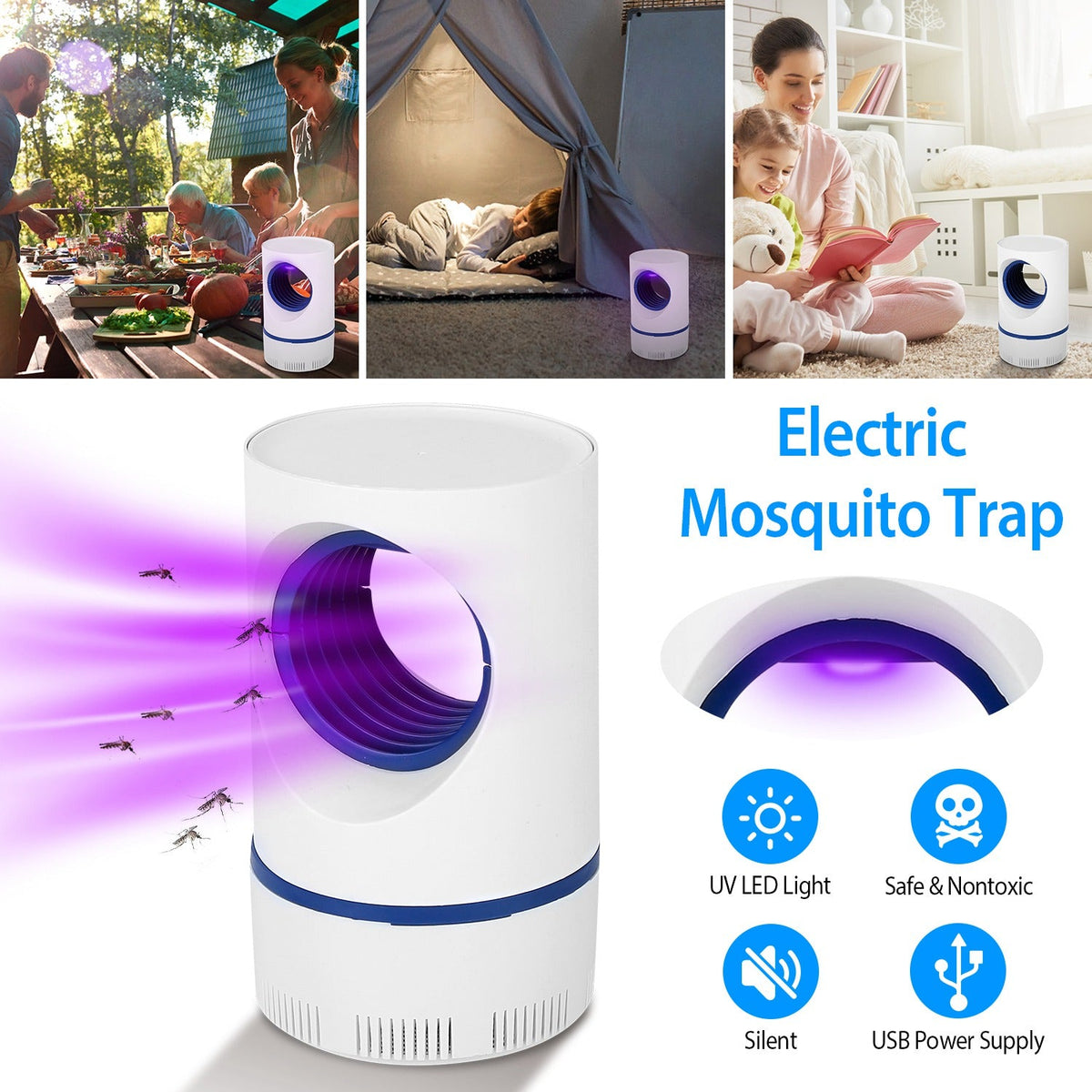 Electric Mosquito Killer Lamp UV Light Mosquito Zapperwith USB Power Supply Portable Fruit Fly Trap Insect Pests Killer Child Safe for Home Kitchen Be
