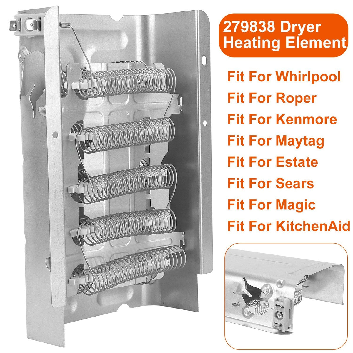 279838 Dryer Heating Element Assembly Replacement Part Thermal Fuse Replacement Fit For Whirlpool Kenmore Clothes Dryers Replace 3398064/3403585/85655