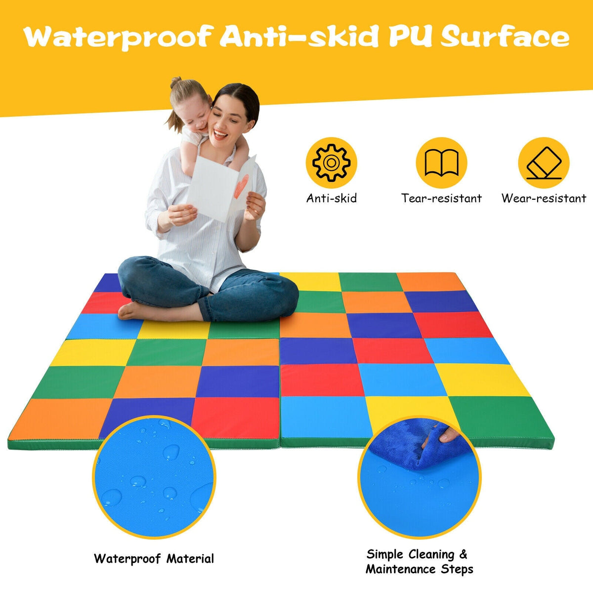 58 Inch Baby Folding Activity Floor Mat Toddler Foam Play Mat