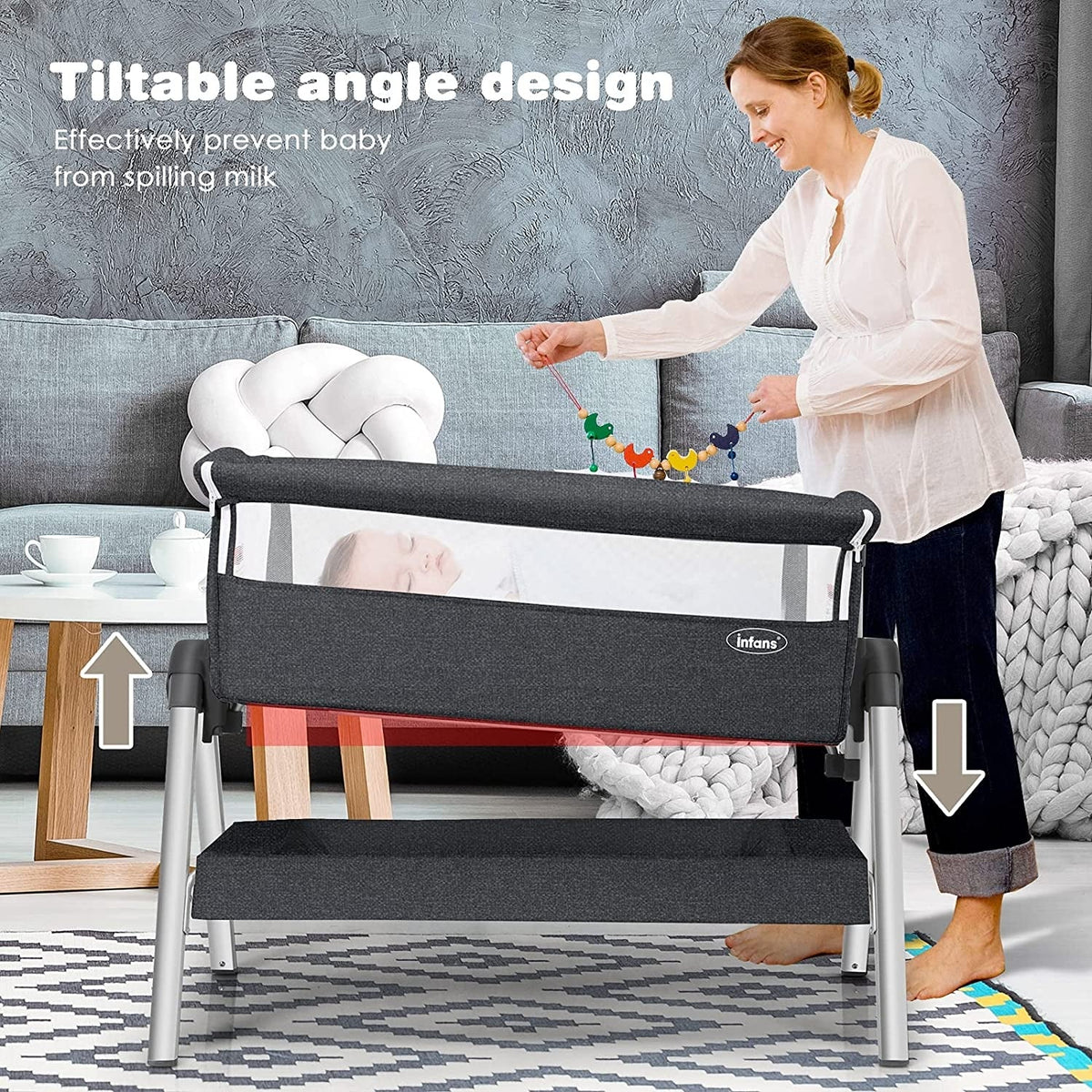 Portable Baby Bedside Sleeper with Adjustable Heights and Angle-Gray