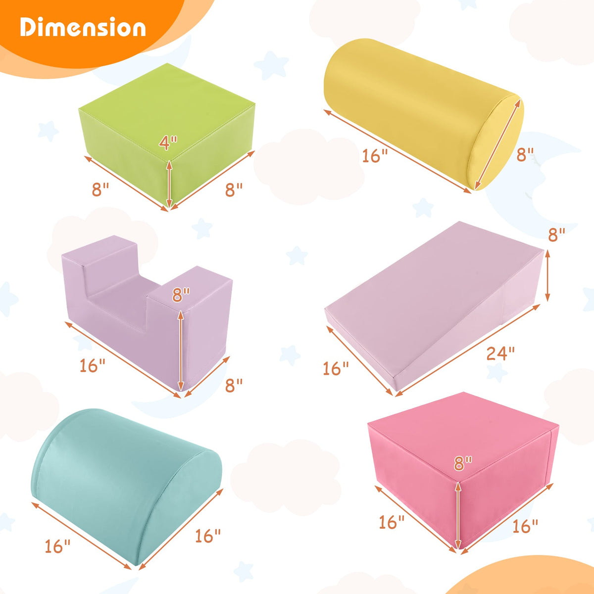 6 Pieces Foam Climbing Blocks Indoor Climb and Crawl Activity Playset with Rectangles-Macaron Multicolor