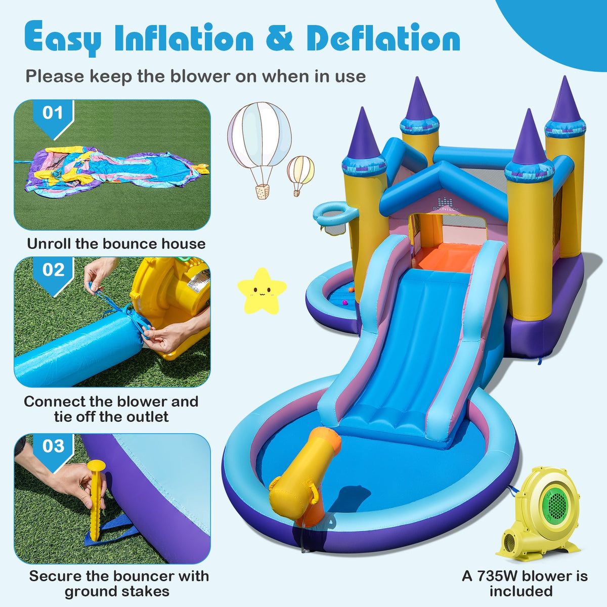 6-in-1 Inflatable Kids Water Park with 678W Blower