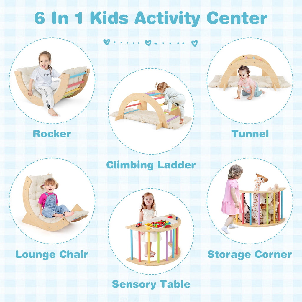 6 in 1 Kids Climbing Arch Playset wIth Removable Cushion and Stoppers-Multicolor