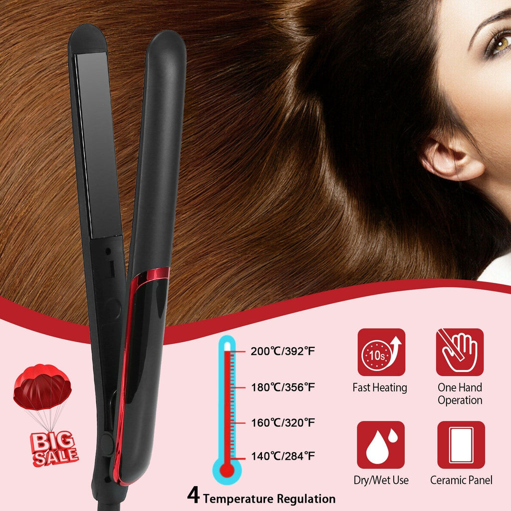 Hair Straightener Curling Iron 2 In 1 Twist Hair Straightener Ceramic Plate Hair Curler w/ Temperature Adjust LCD Display Glove