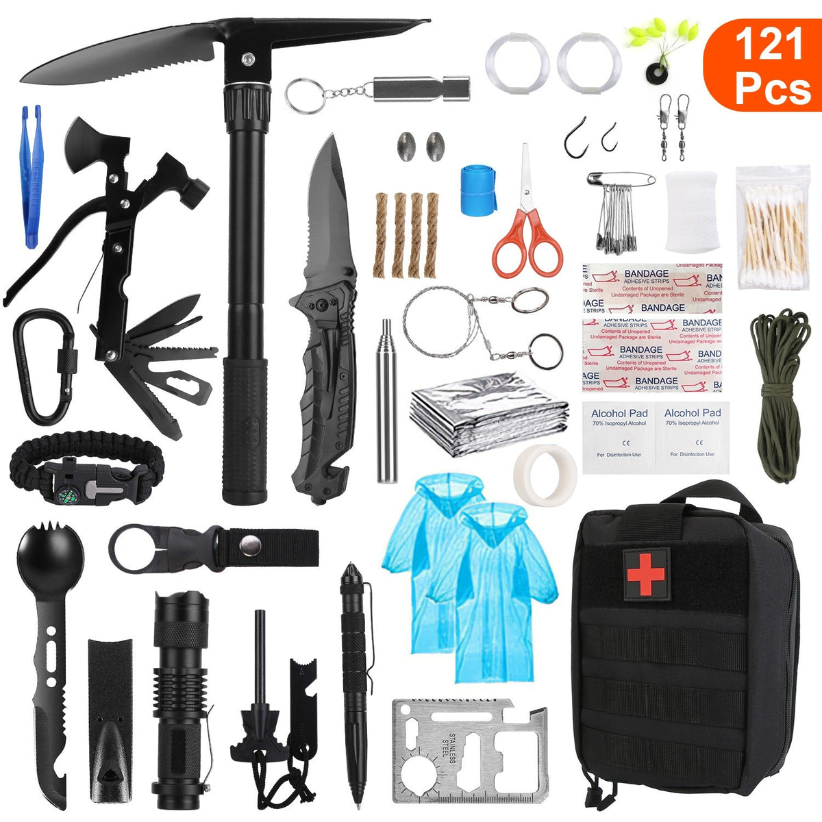 121Pcs Survival Kits Professional Emergency Survival Gear Tactical First Aid Kit Supplies for Outdoor Adventure Camping Hiking Hunting