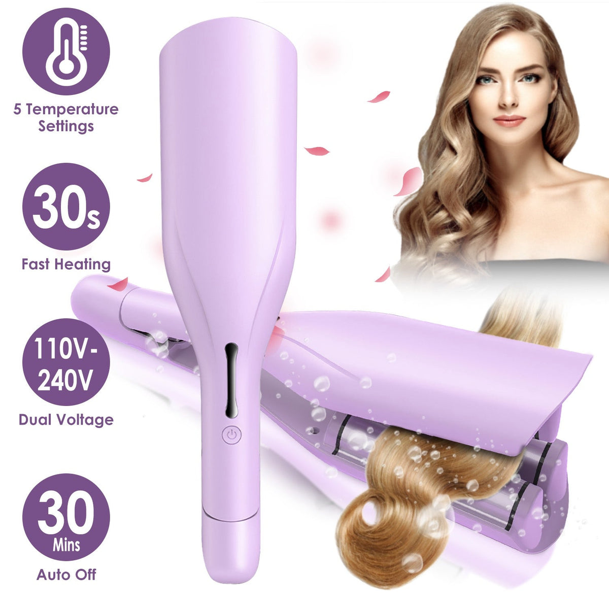 Hair Iron Curling Waver with Ceramic 1.41inch Barrel Ions Deep Hair Curler Dual Voltage Anti-Scald Hair Curling Wand Hair Crimper with 5 Temperature A