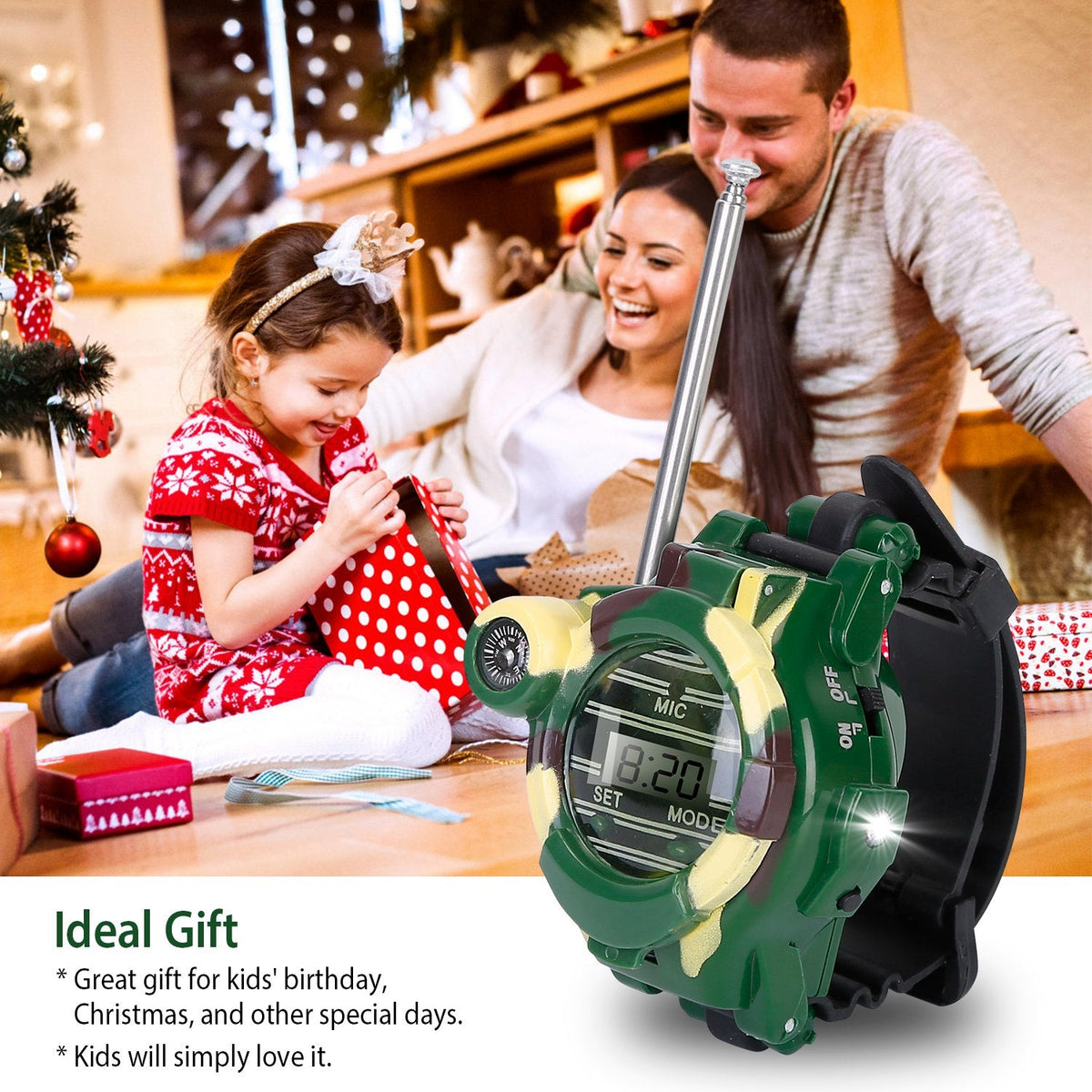 2Pcs Walkie Talkies Watches Toy 7 in 1 Two-Way Interphone Kids Wrist Watch w/ Flashlight Christmas Gift for Boys Girls Age 6+