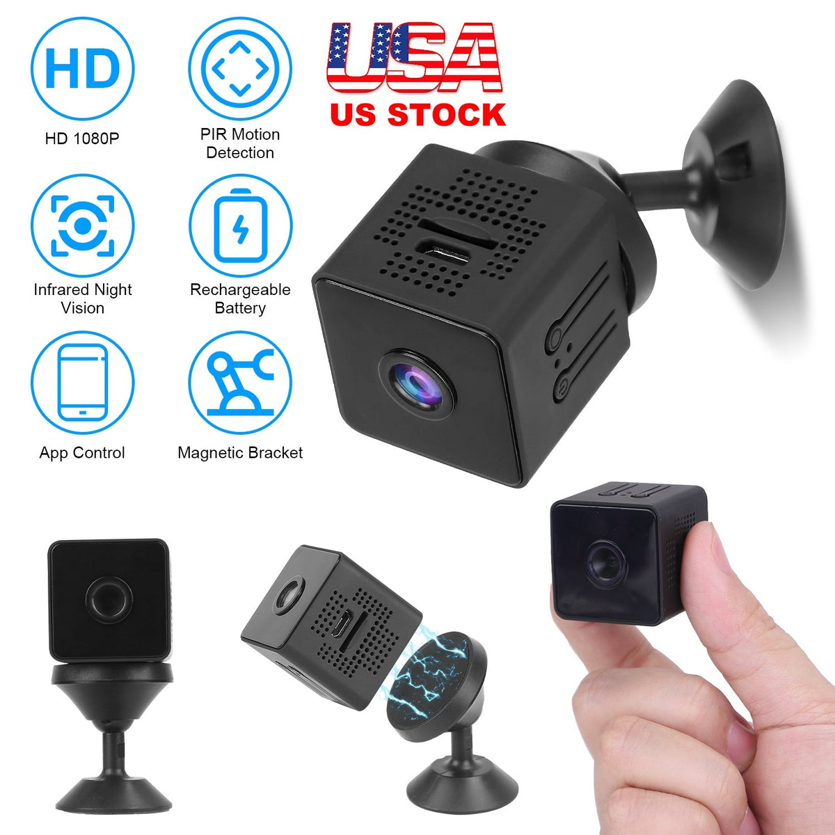 1080P 2.4G WiFi Mini Security Camera for Pet Baby Monitor Compact Wireless Camera with PIR Motion Detection Night Vision App Control 32G MMC Card Stor