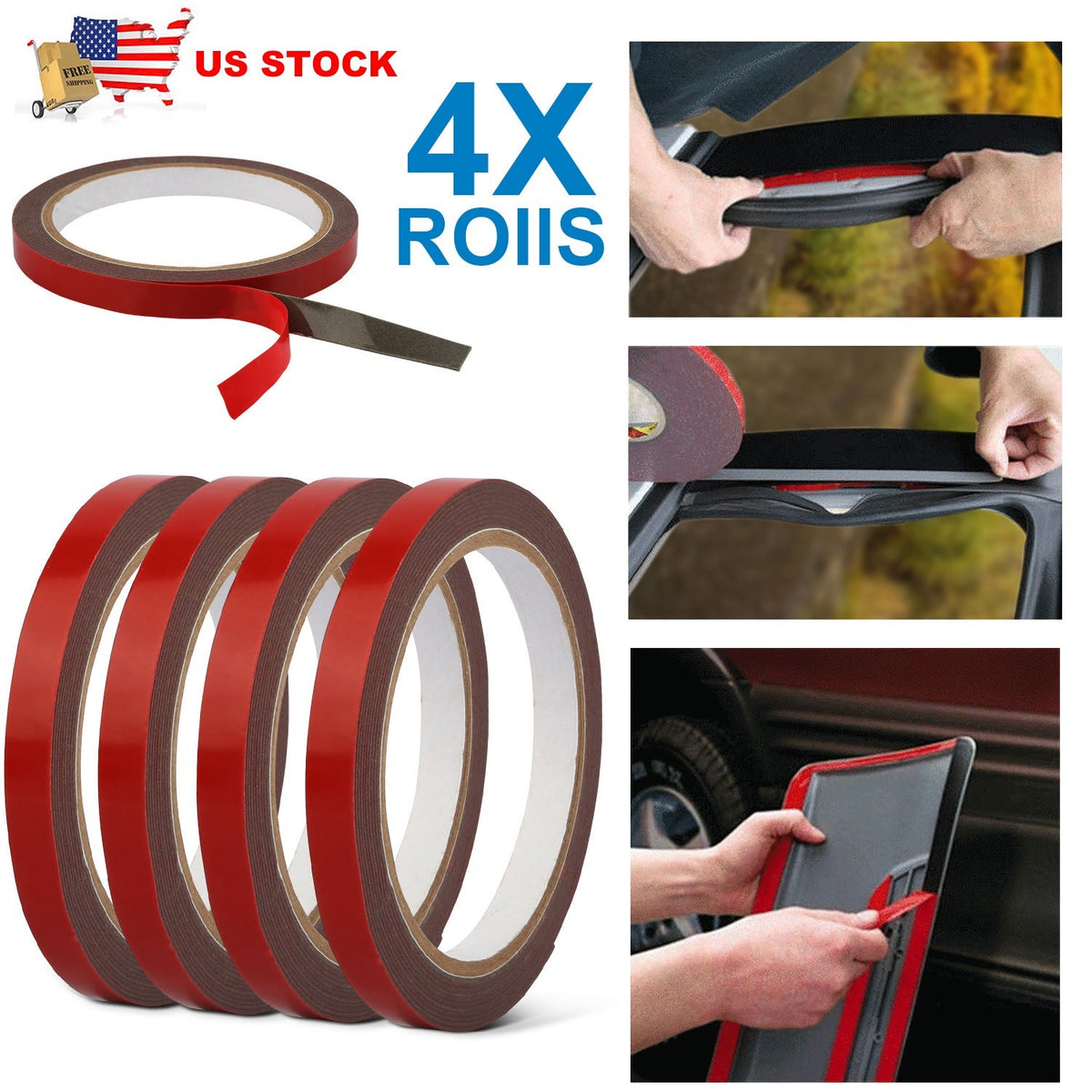 4 Rolls Car Double Sided Tapes Heavy Duty Double Sided Foam Tapes Strong Mounting Adhesive Tapes For Cars Truck Automotive 9.8FT/Roll