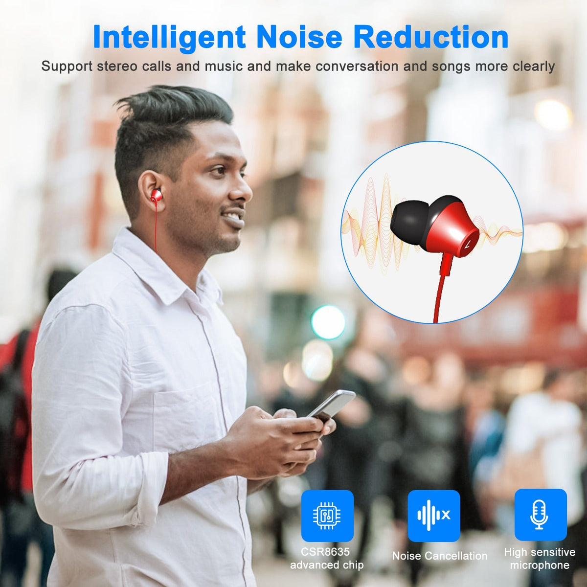 Wireless Neckband Headphones V4.2 Sweat-proof Sport Headsets Earbuds In-Ear Magnetic Neckbands Stereo Earphone Deep Bass Earphone w/Mic 15Hrs Work Run