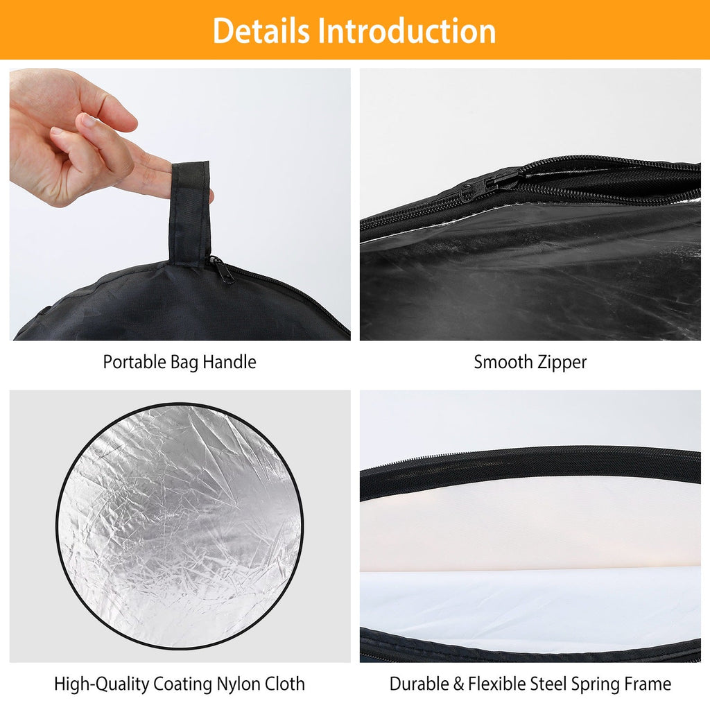 22.8In 5 In 1 Photography Light Reflector Collapsible Multi Disc Round Light Diffuser w/ Storage Bag Translucent Silver Gold White Black 5 Colors Refl
