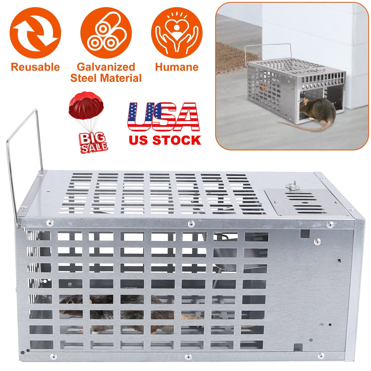 Humane Live Mouse Trap Reusable Metal Rat Rodent Cage Catch Release Continuous Capture Trap 2 Doors Indoor Outdoor Pet Children Safe
