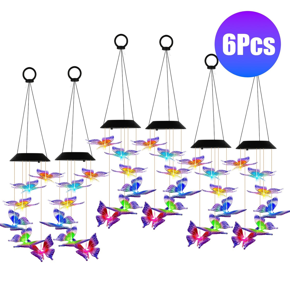 Solar Butterfly Wind Chime with Color-Changing LEDs