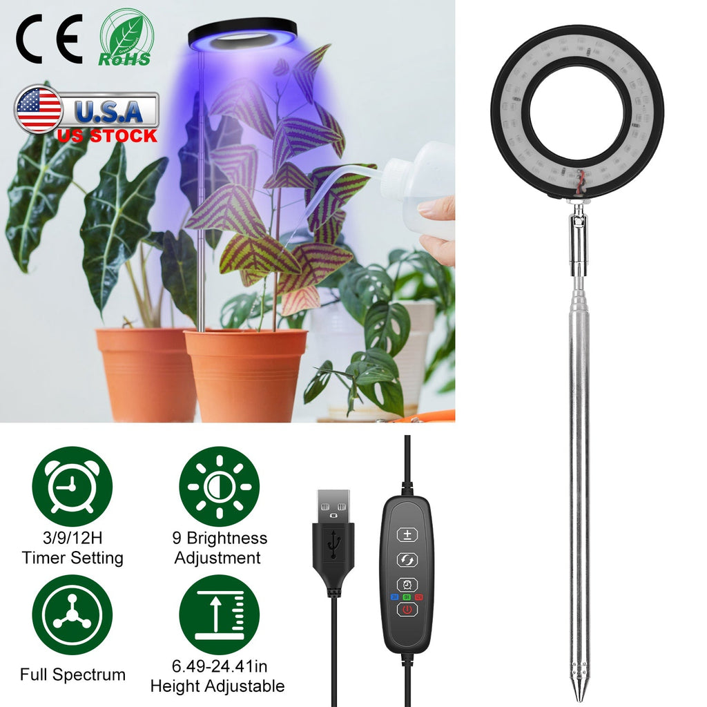 Plant Grow Light LED Full Spectrum Circle Growing Lamp with 3/9/12Hours Auto Timer Setting 9 Dimmable Brightness Height Adjustable for Indoor Plants