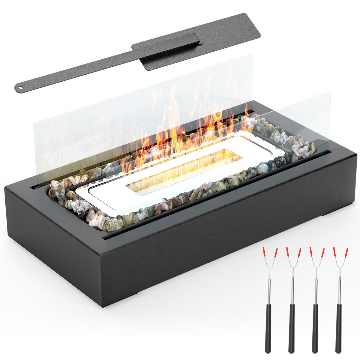Tabletop Fire Pit With Roasting Sticks Portable Indoor Outdoor Tabletop Fireplace Ethanol Mini Fire Pit Table Top Decoration for Christmas Dinner Part