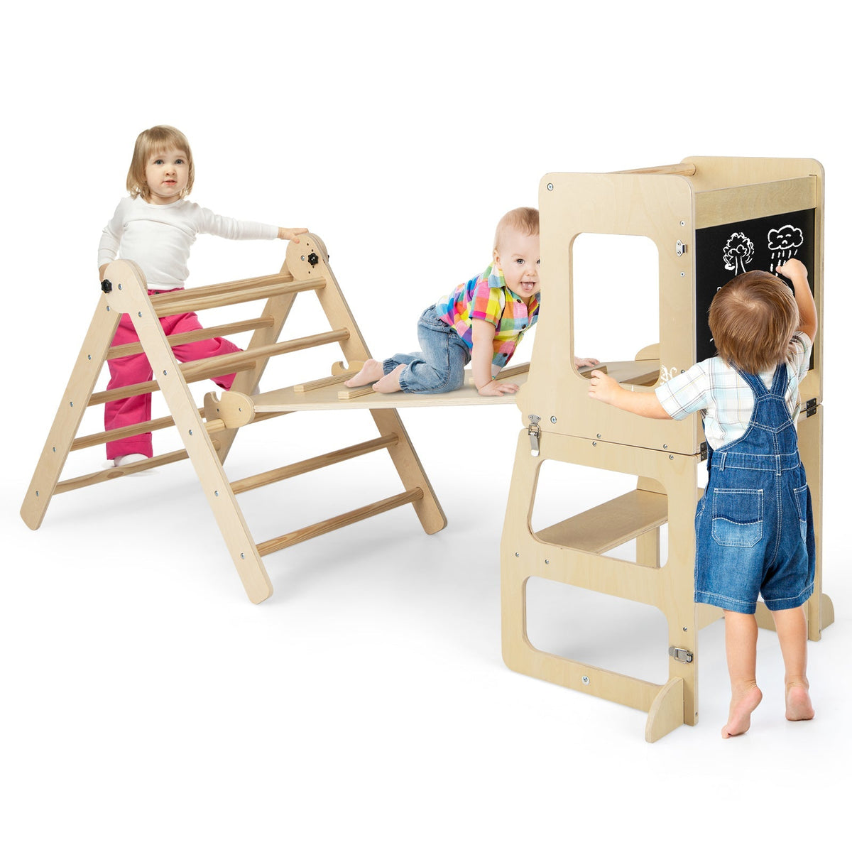 7-in-1 Toddler Climbing Toy Connected Table and Chair Set for Boys and Girls Aged 3-14 Years Old