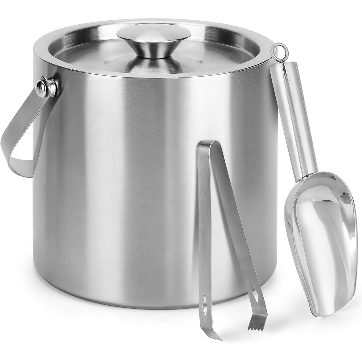 Double-Wall Stainless Steel Insulated Ice Bucket 3L Ice Holder Ice Container with Lid Scoop Strainer Handle for Wine Champagne Beer Parties Cocktails