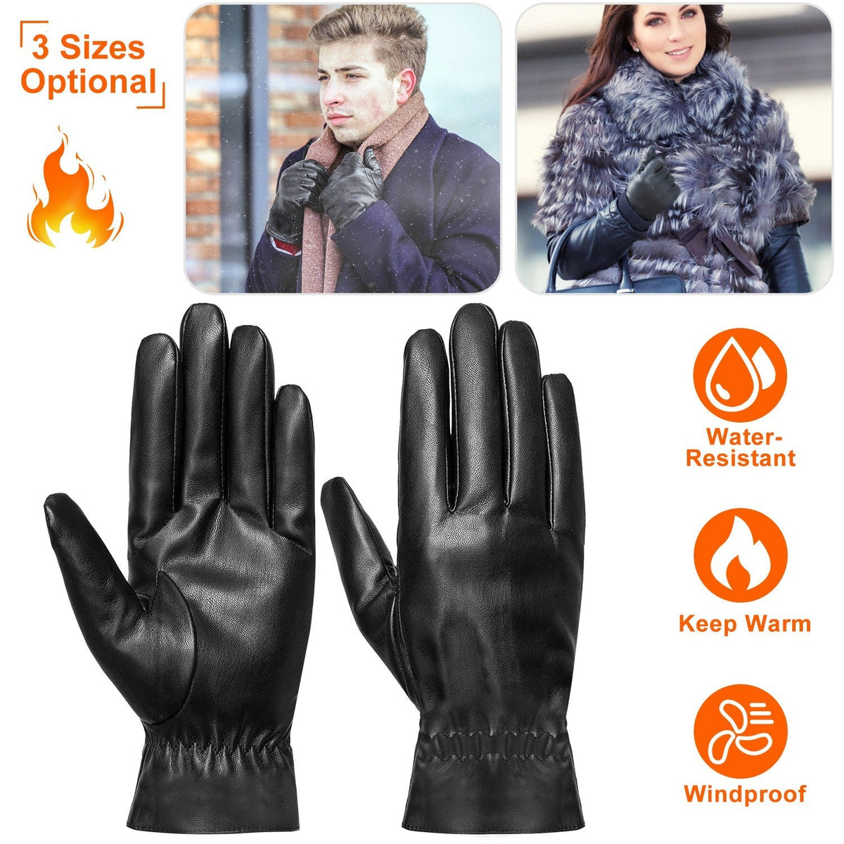 Unisex Leather Winter Warm Gloves Outdoor Windproof Soft Gloves Cycling Skiing Running Cold Winter Gloves