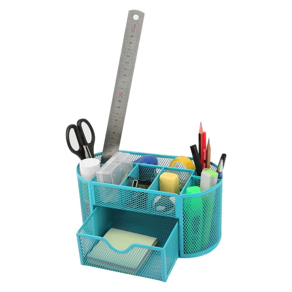 Metal Mesh Pencil Holders Desk Organizer w/9 Compartment Pen Holder Storage