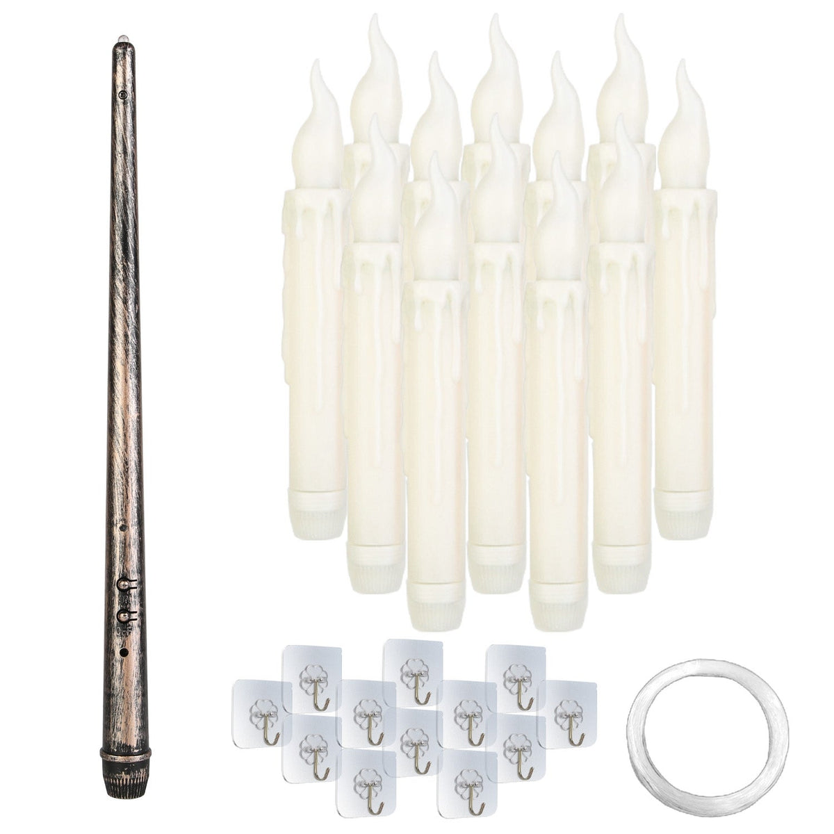 12Pcs Flameless Floating Candles LED Magic Hanging Candle Light Battery Operated Flickering Warm Light Window Candle With Magic Wand Remote for Hallow