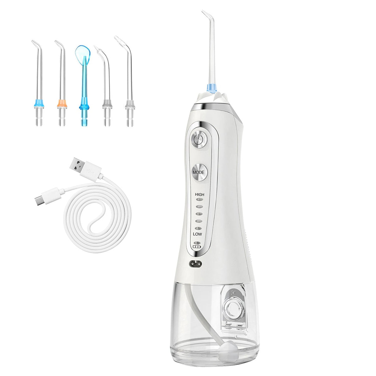 Portable Water Dental Flosser Cordless Rechargeable Dental Oral Irrigator IPX7 Waterproof Teeth Cleaner with 5 Modes 5 Nozzles 10.14oz Detachable Wate