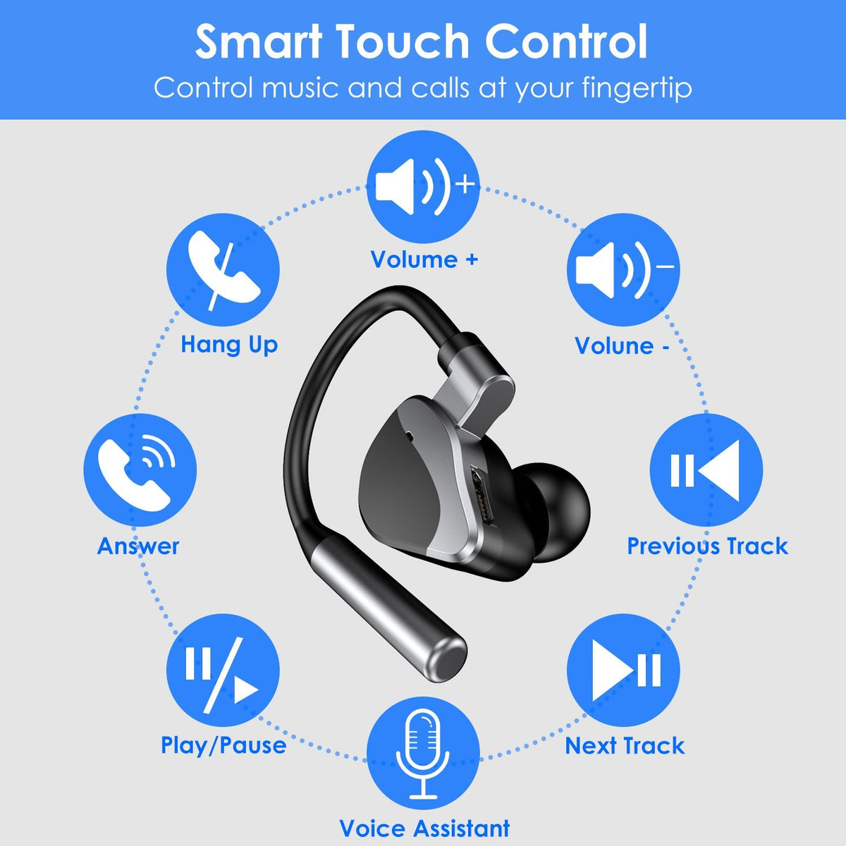 Unilateral Wireless Earpiece Rechargeable Wireless in-Ear Headset with Hook for Car Driving Phone Call Office