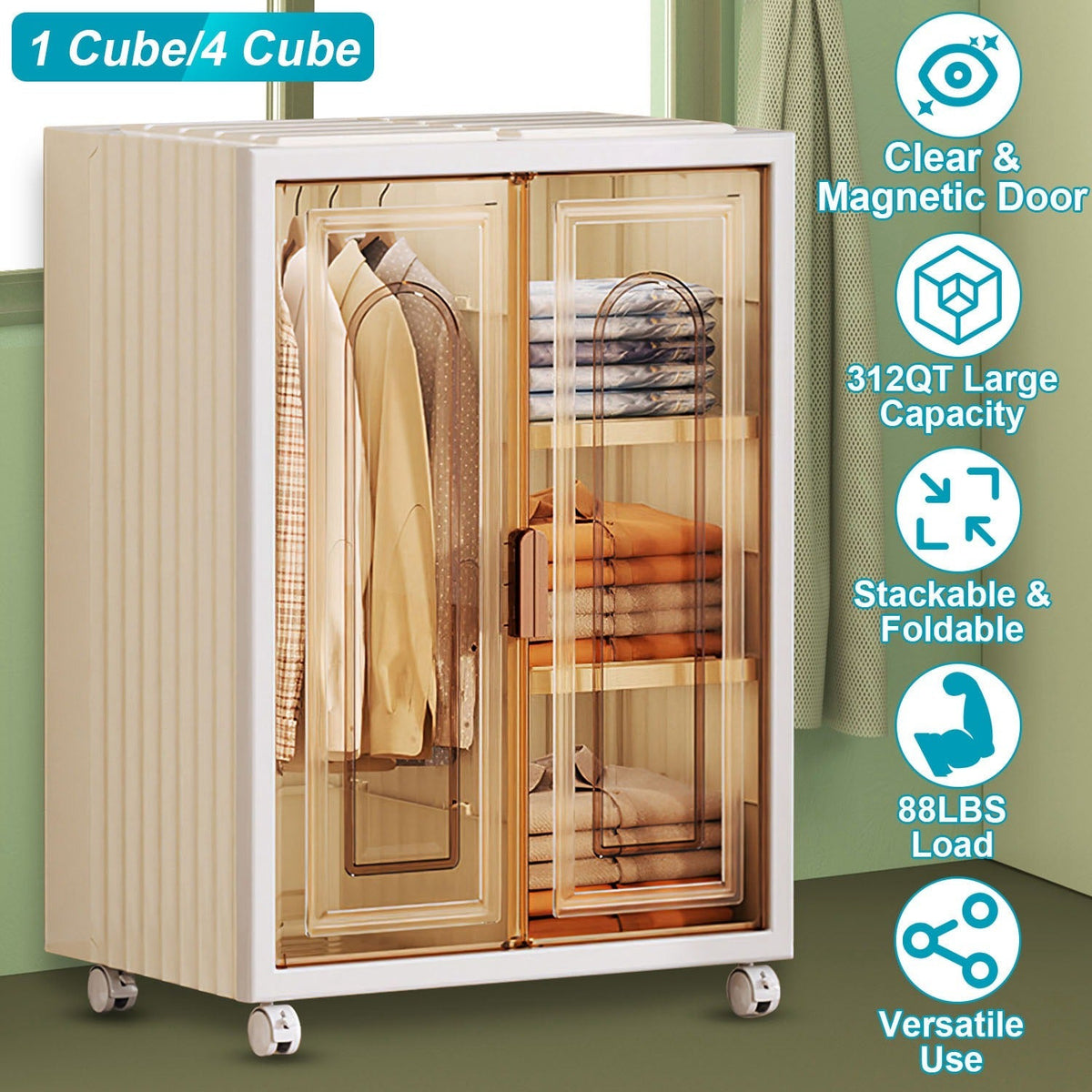Small Wardrobe Closet Kids Wardrobe Clear Wardrobe Closet for Hanging Clothes Stackable Storage Cabinet with Magnetic Design for Living Room Bedroom D