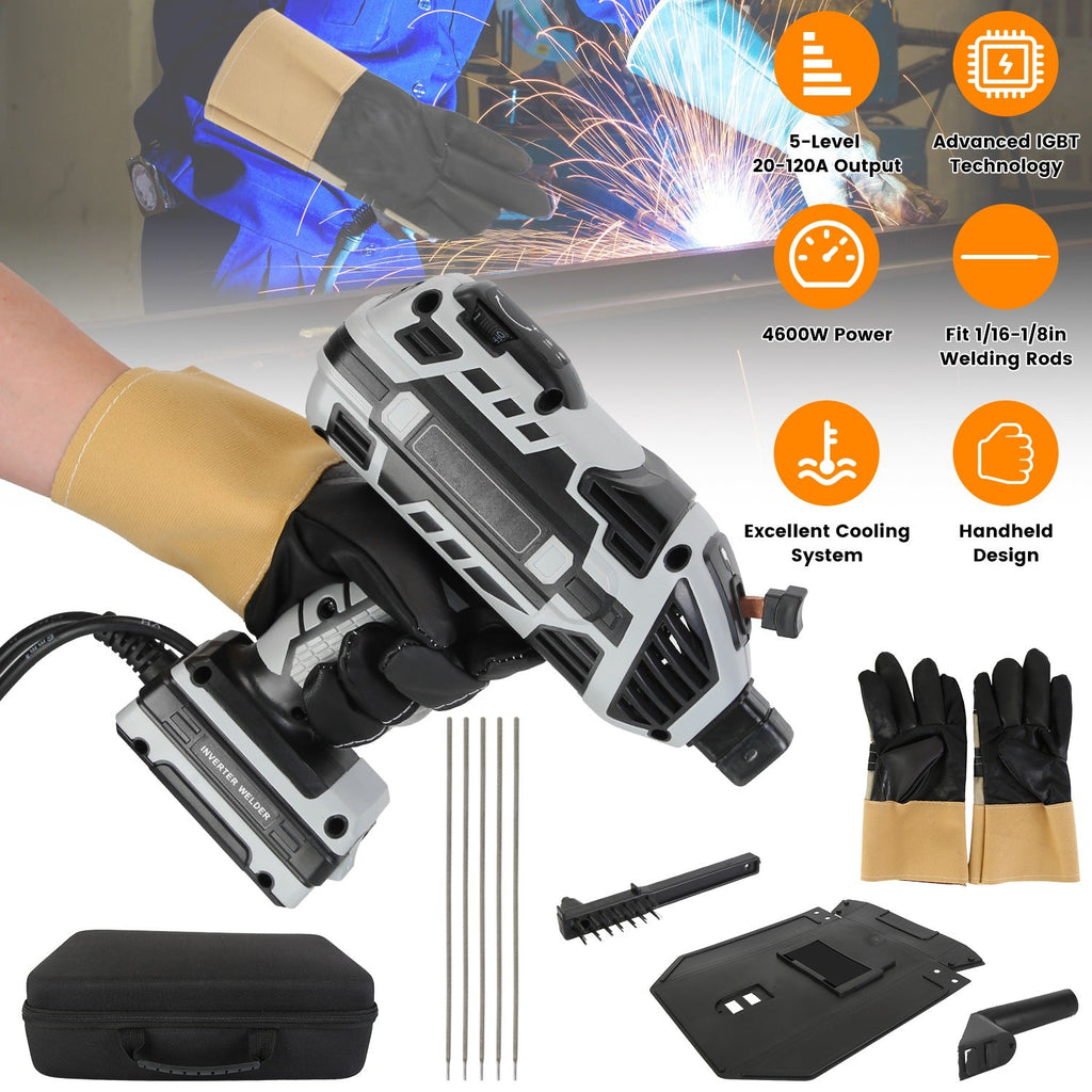 110V 120Amp Welding Machine 4600W Portable ARC Welder Gun Hand Held Welding Machine Electric Stick Welder with 20-120Amp Output IGBT Inverter for 1/16